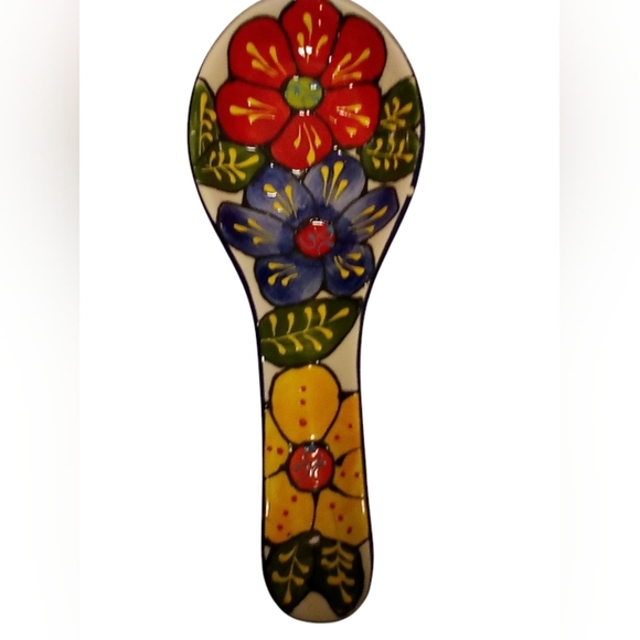 Del Rio Salado - Hand Painted Floral Embossed Spoon Rest. 10 1/2" Long, 4" Wide. - Picture 5 of 8